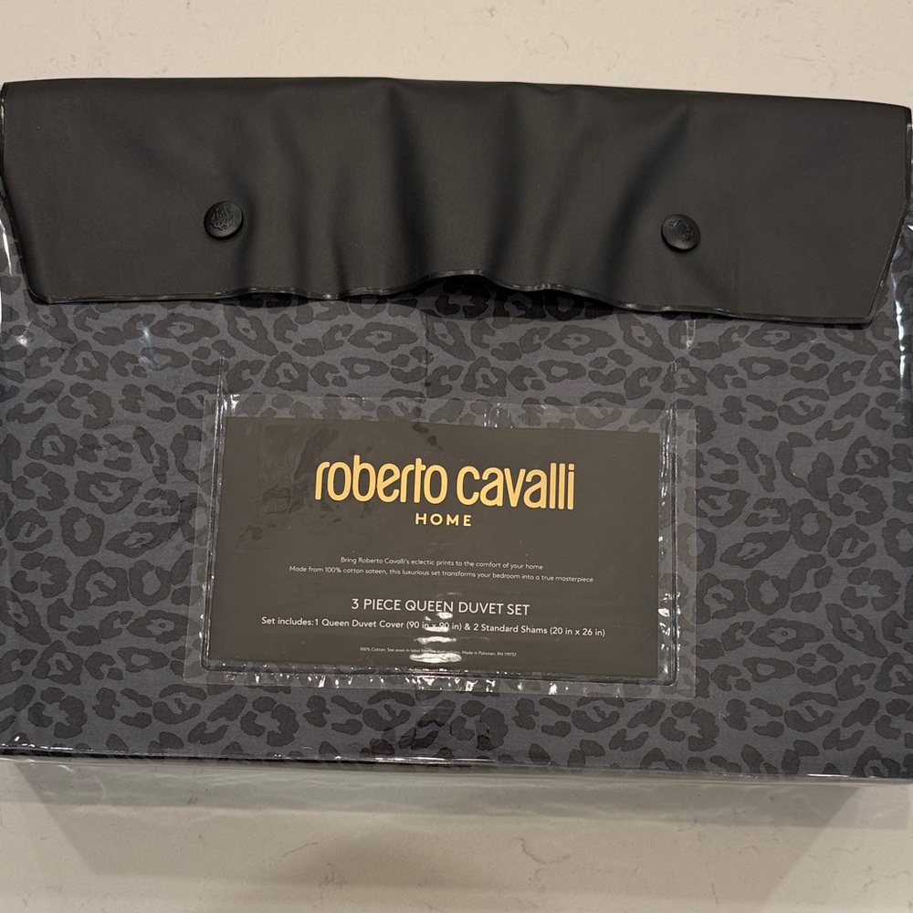 Roberto Cavalli Black and Gray Leopard Duvet Cover